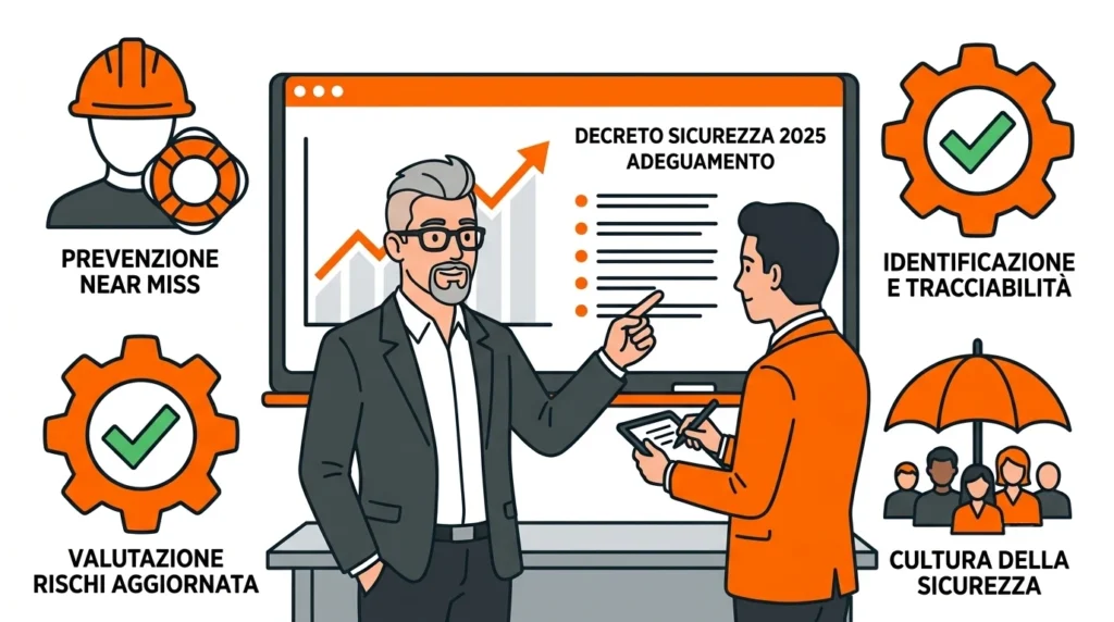 Consulente illustra le novità del decreto sicurezza 2025 per l'aggiornamento della valutazione dei rischi e definisce cosa il near miss è per la prevenzione aziendale.